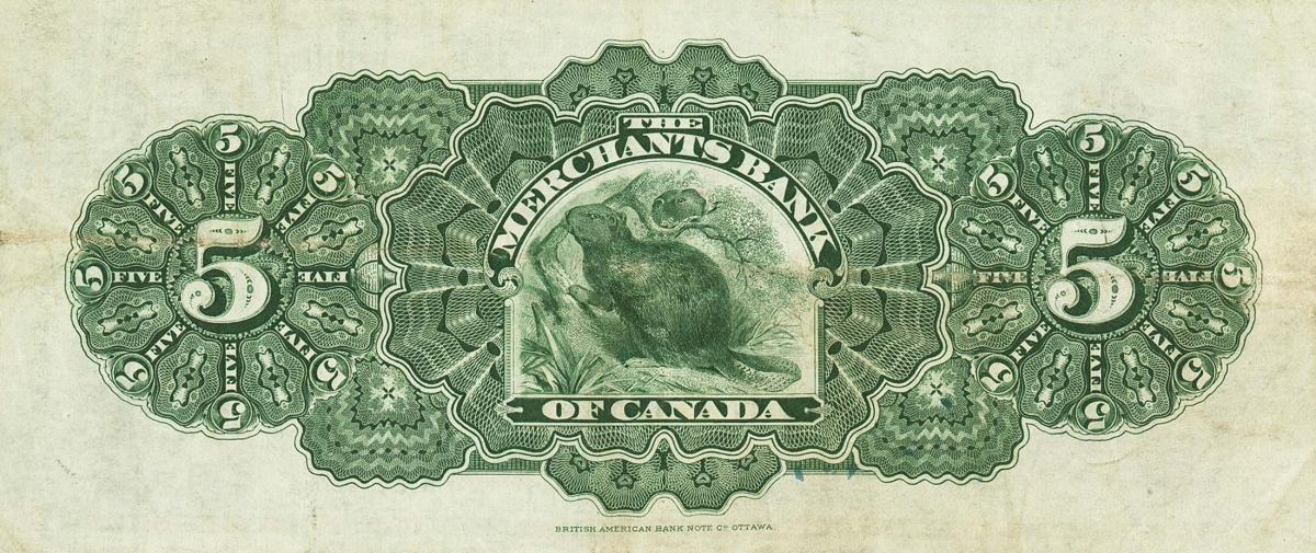 Back of Canada pS1165: 5 Dollars from 1916