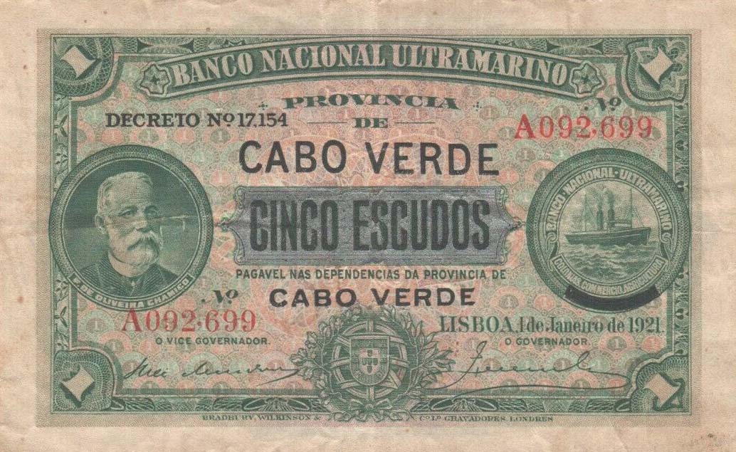 Front of Cape Verde p33: 5 Escudos from 1921