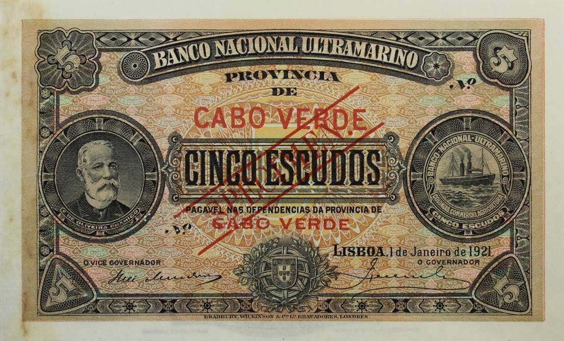 Front of Cape Verde p34s: 5 Escudos from 1921