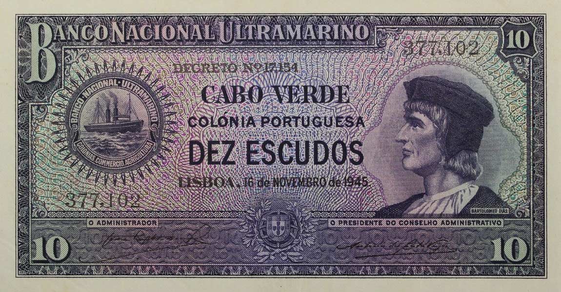 Front of Cape Verde p42a: 10 Escudos from 1945