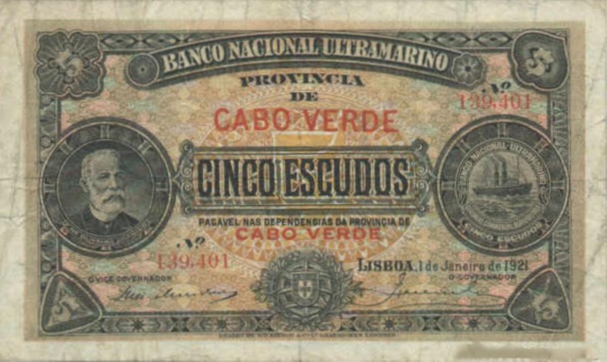 Front of Cape Verde p34a: 5 Escudos from 1921
