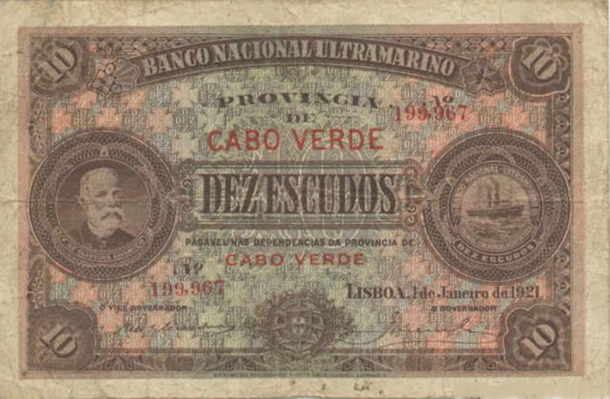 Front of Cape Verde p35a: 10 Escudos from 1921