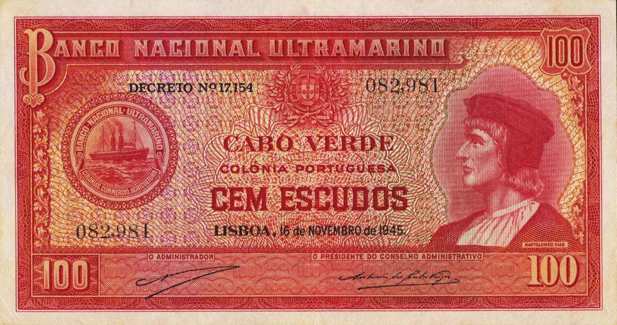 Front of Cape Verde p45a: 100 Escudos from 1945