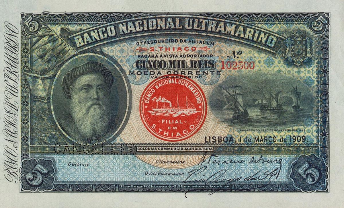 Front of Cape Verde p6a: 5 Mil Reis from 1909