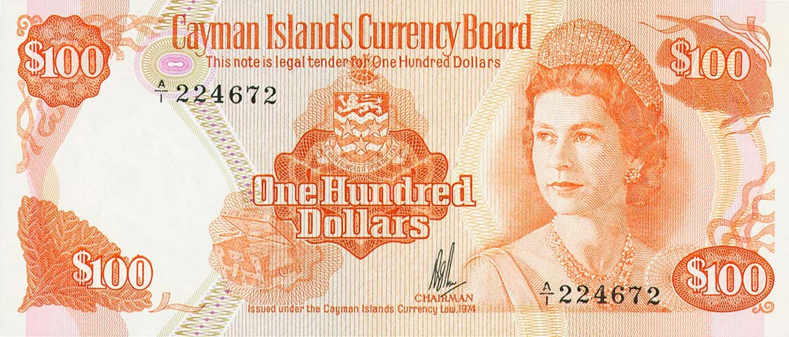 Front of Cayman Islands p11a: 100 Dollars from 1974