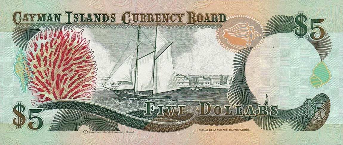 Back of Cayman Islands p12a: 5 Dollars from 1991