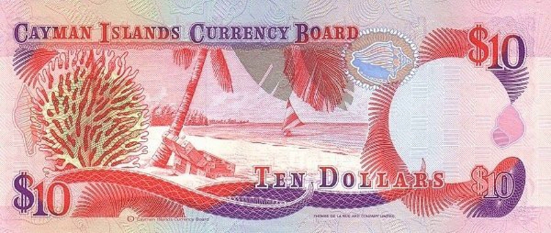 Back of Cayman Islands p13r: 10 Dollars from 1991