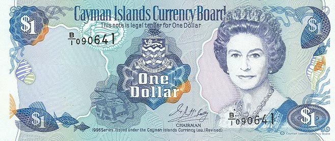 Front of Cayman Islands p16a: 1 Dollar from 1996
