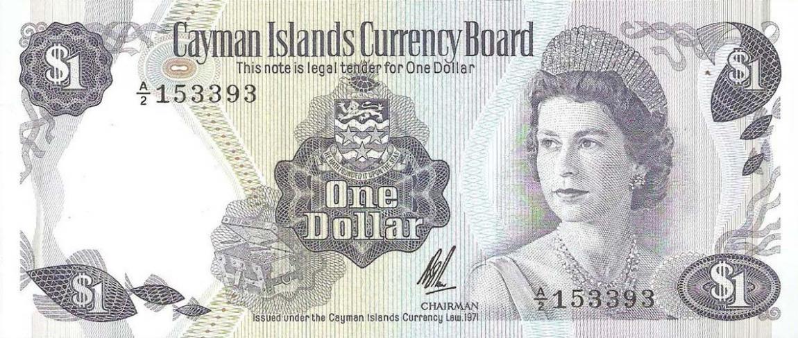 Front of Cayman Islands p1b: 1 Dollar from 1971
