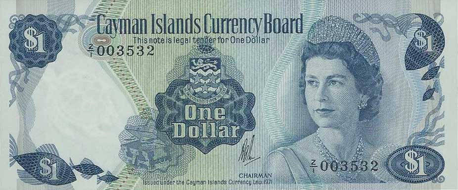 Front of Cayman Islands p1r: 1 Dollar from 1971