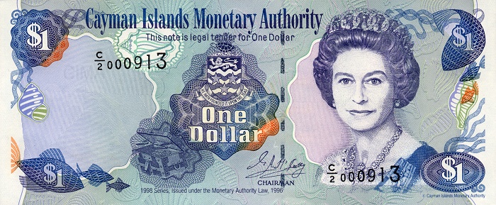 Front of Cayman Islands p21a: 1 Dollar from 1998