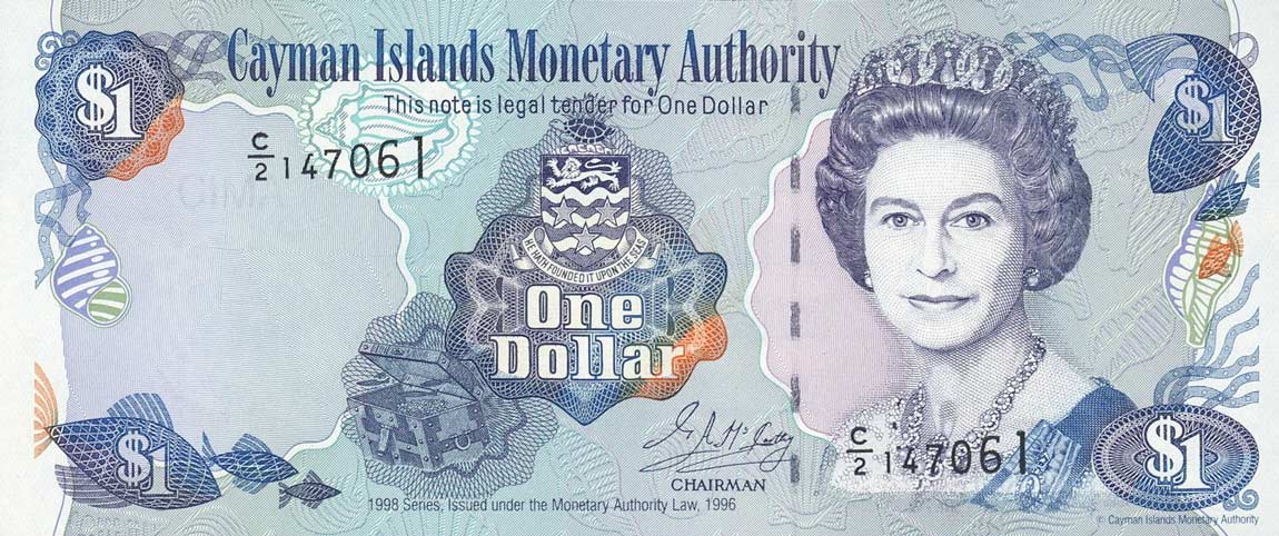 Front of Cayman Islands p21b: 1 Dollar from 1998