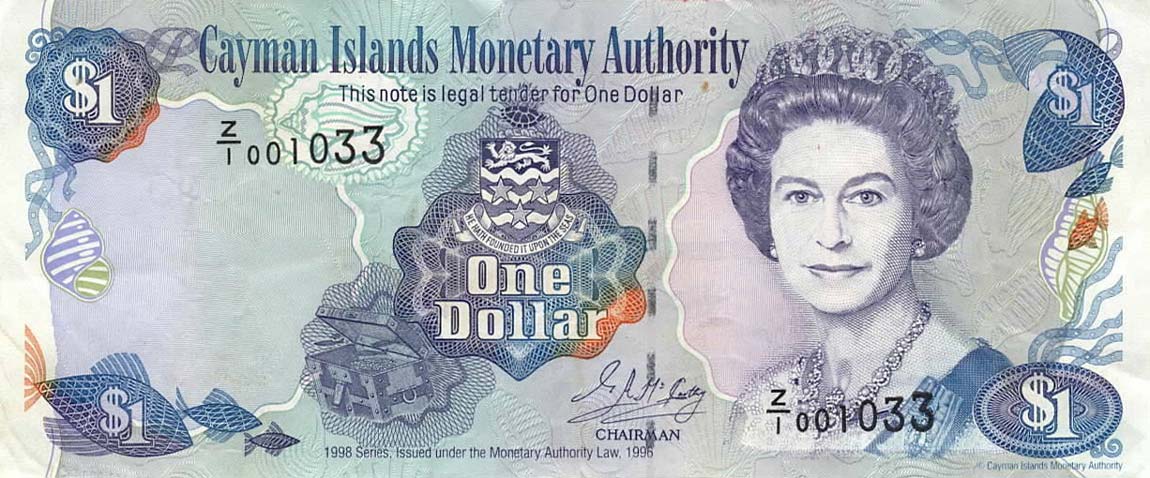 Front of Cayman Islands p21r: 1 Dollar from 1998