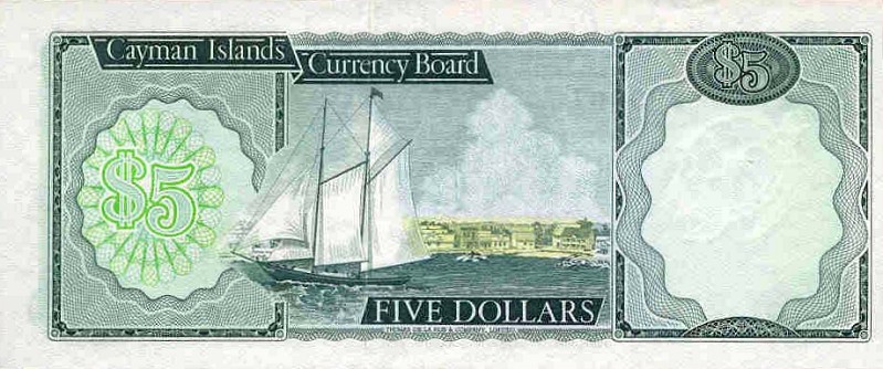 Back of Cayman Islands p2a: 5 Dollars from 1971