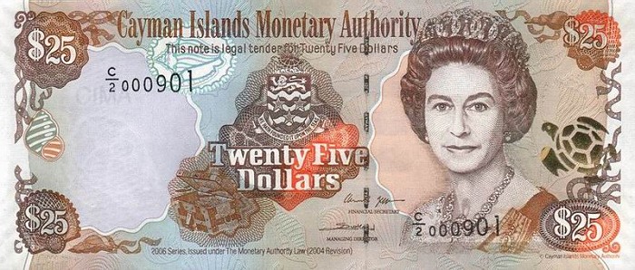 Front of Cayman Islands p36a: 25 Dollars from 2006