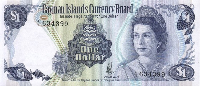 Front of Cayman Islands p5a: 1 Dollar from 1974
