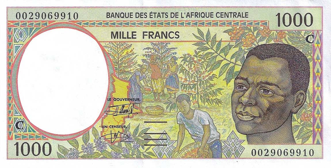 Front of Central African States p102Cg: 1000 Francs from 2000