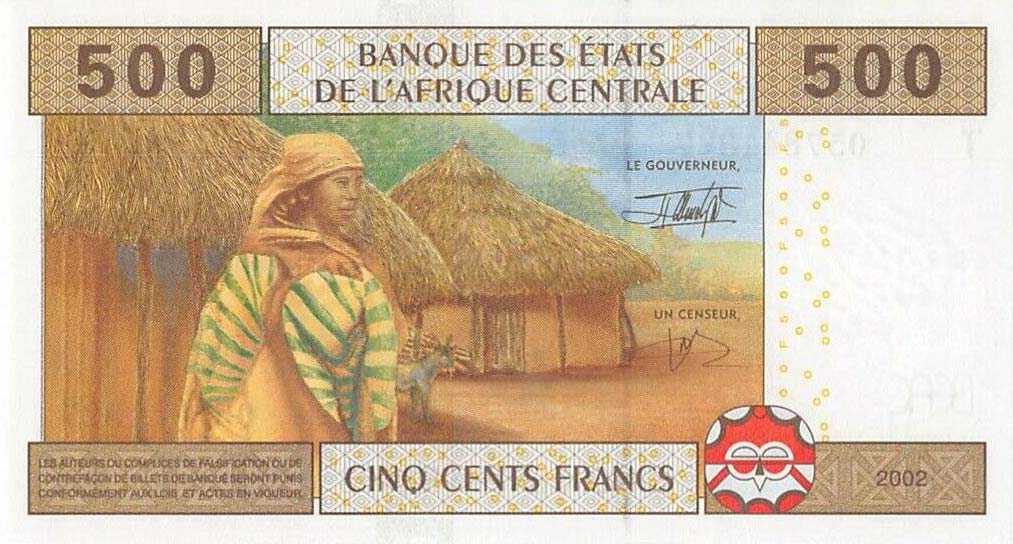 Back of Central African States p106Ta: 500 Francs from 2002