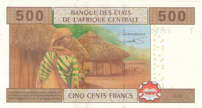 Back of Central African States p106Tc: 500 Francs from 2002