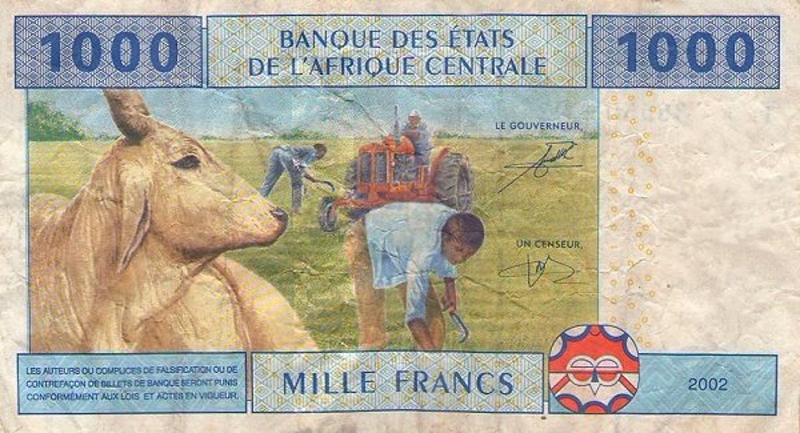 Back of Central African States p107Tb: 1000 Francs from 2002