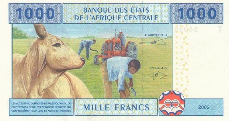 Back of Central African States p107Tc: 1000 Francs from 2002