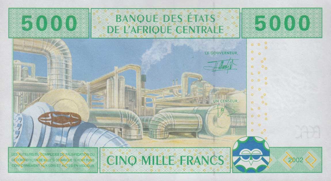 Back of Central African States p109Ta: 5000 Francs from 2002