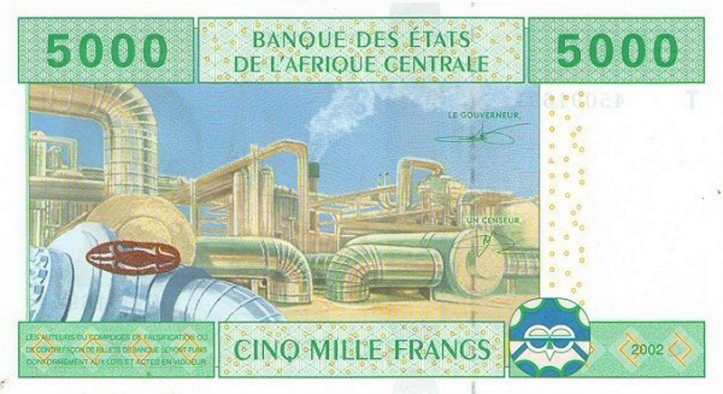 Back of Central African States p109Tc: 5000 Francs from 2002