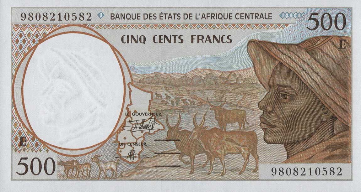 Front of Central African States p201Ee: 500 Francs from 1998