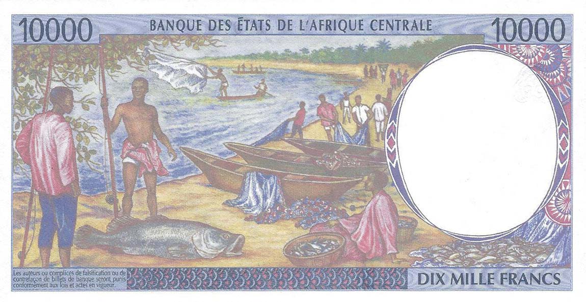 Back of Central African States p205Eg: 10000 Francs from 2002