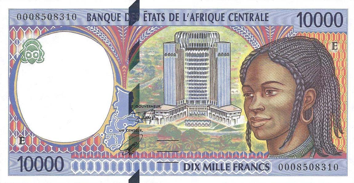 Front of Central African States p205Eg: 10000 Francs from 2002