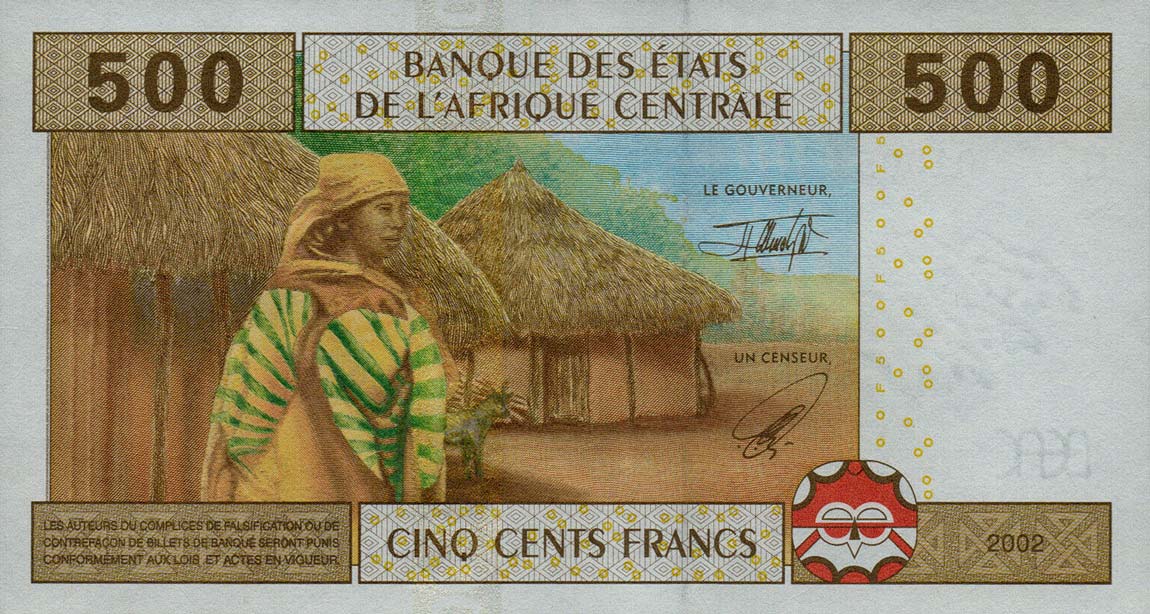 Back of Central African States p206Ub: 500 Francs from 2002
