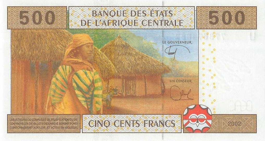 Back of Central African States p206Ue: 500 Francs from 2002