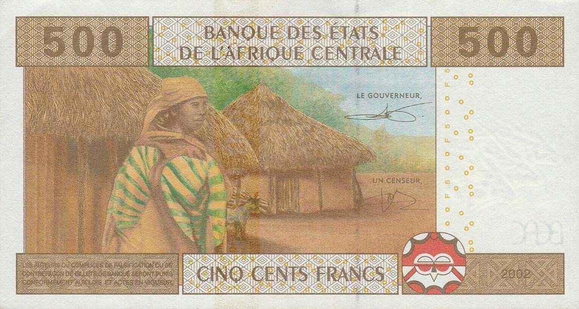 Back of Central African States p306Mc: 500 Francs from 2002