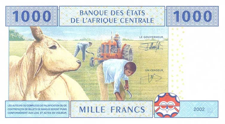 Back of Central African States p307Ma: 1000 Francs from 2002
