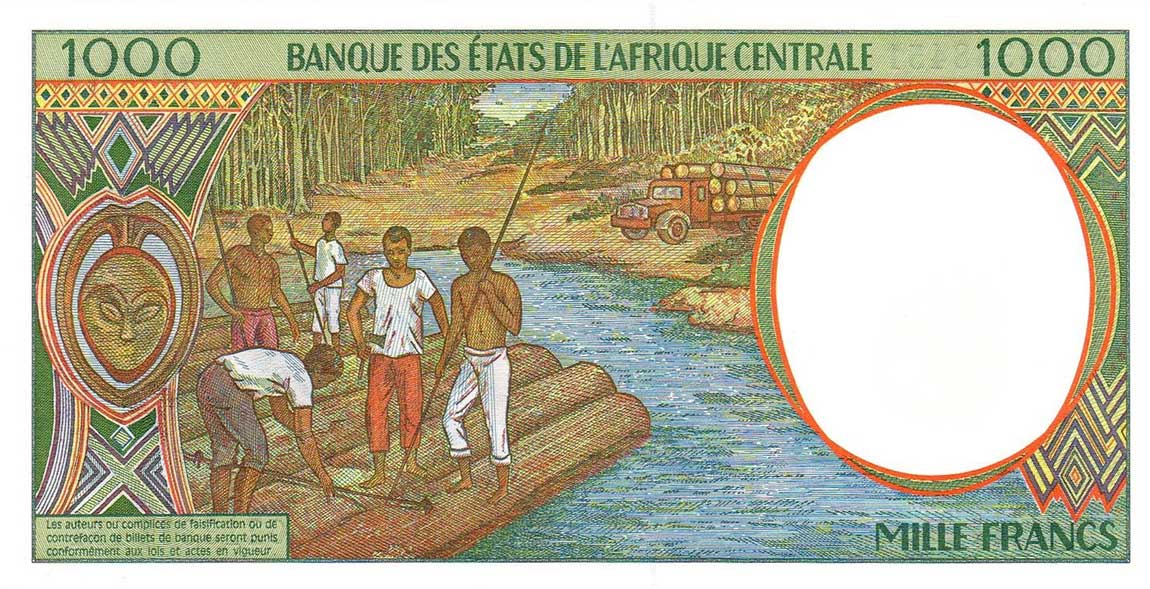 Back of Central African States p402Lh: 1000 Francs from 2002