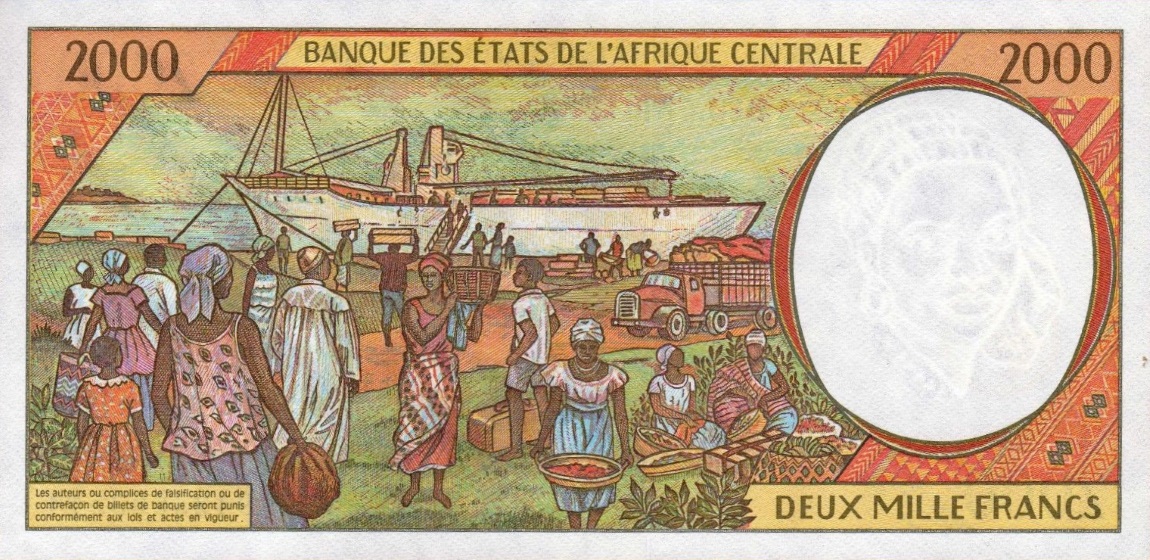 Back of Central African States p403Lb: 2000 Francs from 1994