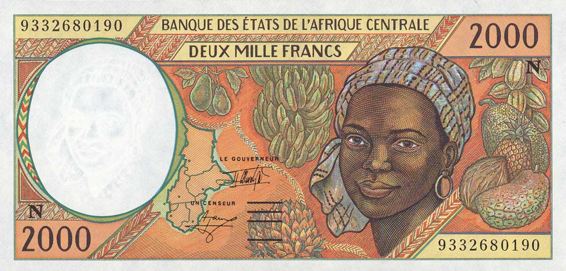 Front of Central African States p503Na: 2000 Francs from 1993