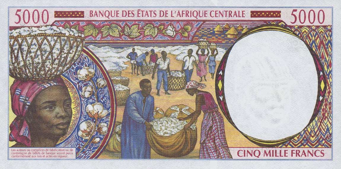 Back of Central African States p504Nb: 5000 Francs from 1995