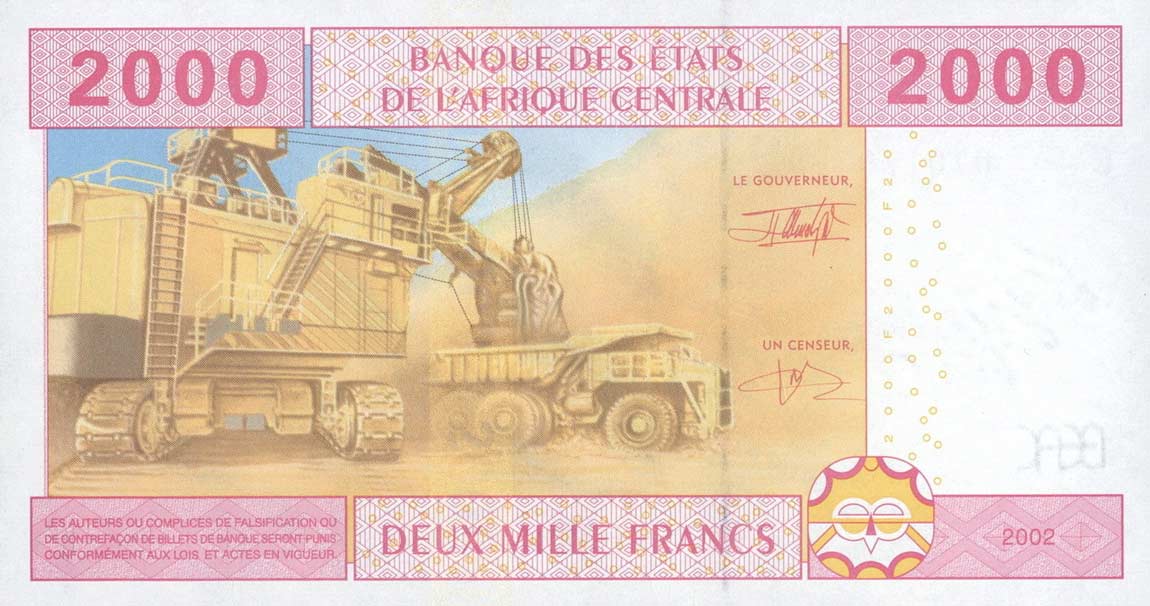 Back of Central African States p608Ca: 2000 Francs from 2002