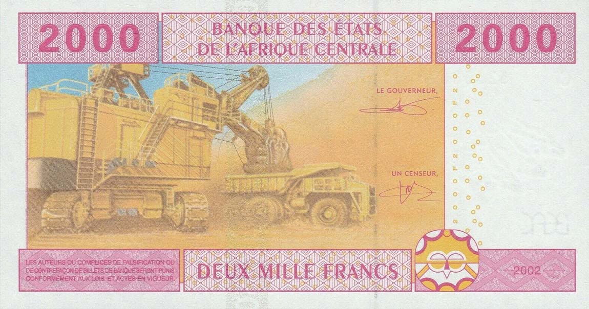 Back of Central African States p608Cc: 2000 Francs from 2002
