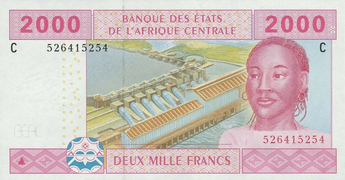 Front of Central African States p608Cc: 2000 Francs from 2002
