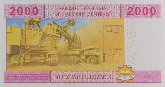 Back of Central African States p508Fc: 2000 Francs from 2002
