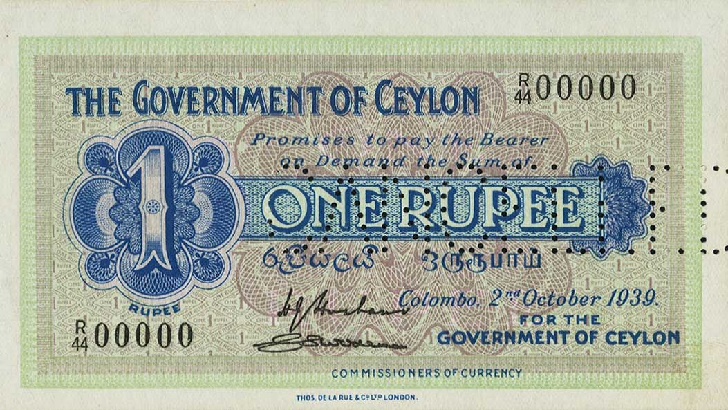 Front of Ceylon p16s: 1 Rupee from 1917