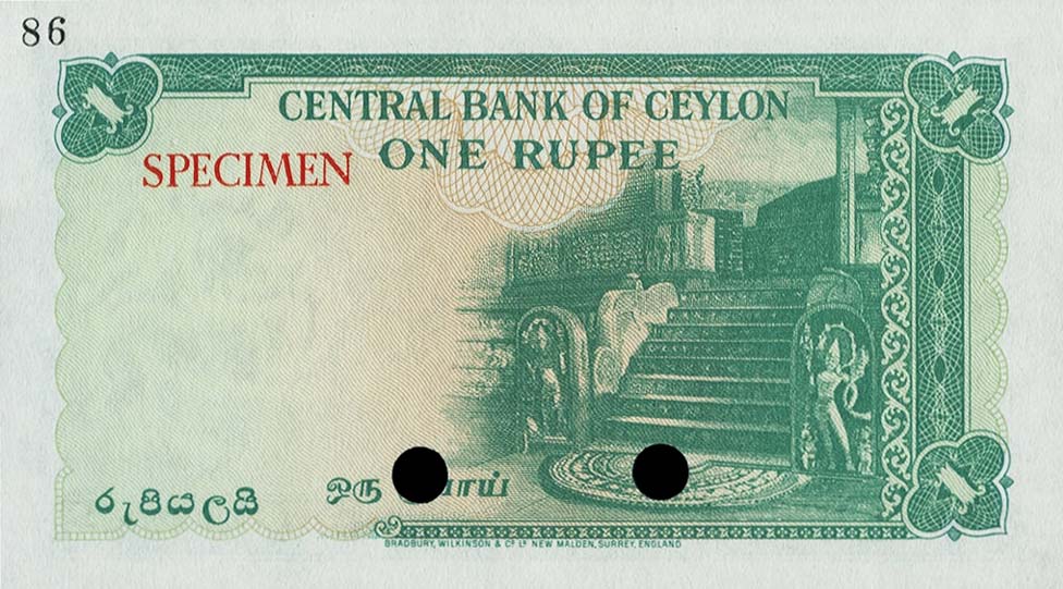 Back of Ceylon p49ct: 1 Rupee from 1952