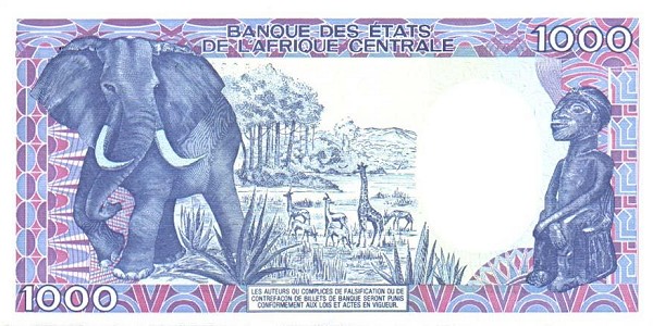 Back of Chad p10: 1000 Francs from 1985