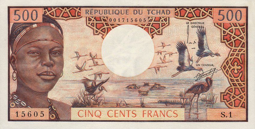 Front of Chad p2a: 500 Francs from 1974