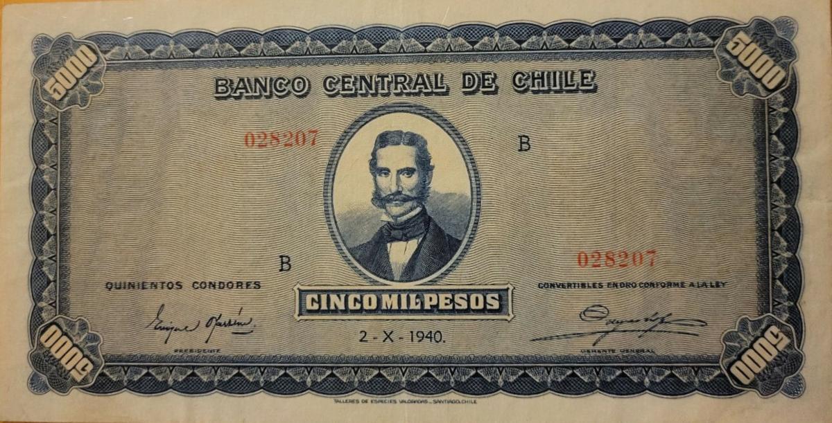 Front of Chile p108: 5000 Pesos from 1940