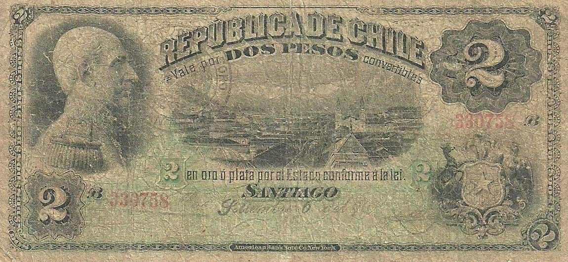 Front of Chile p12a: 2 Pesos from 1885