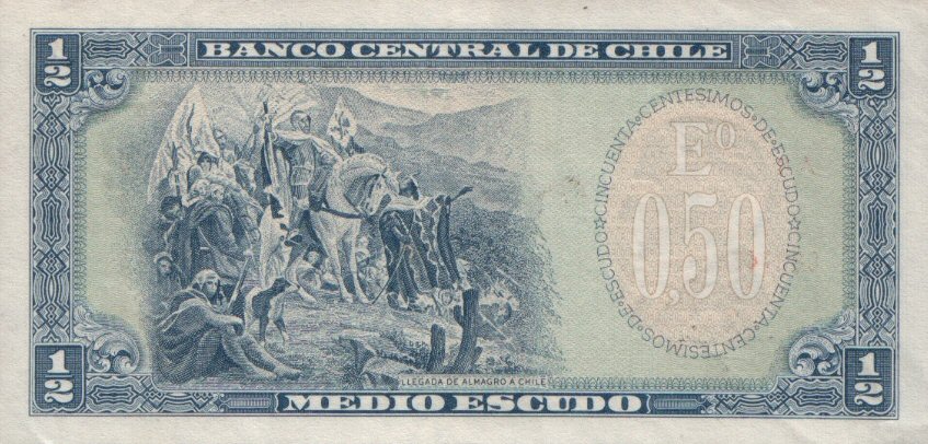 Back of Chile p134a: 0.5 Escudo from 1962