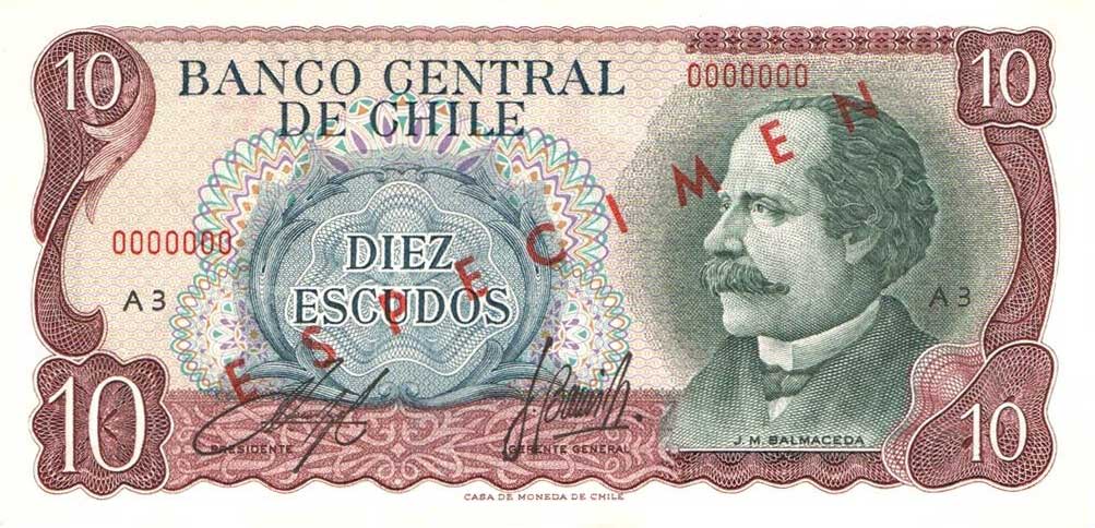 Front of Chile p139s: 10 Escudos from 1962